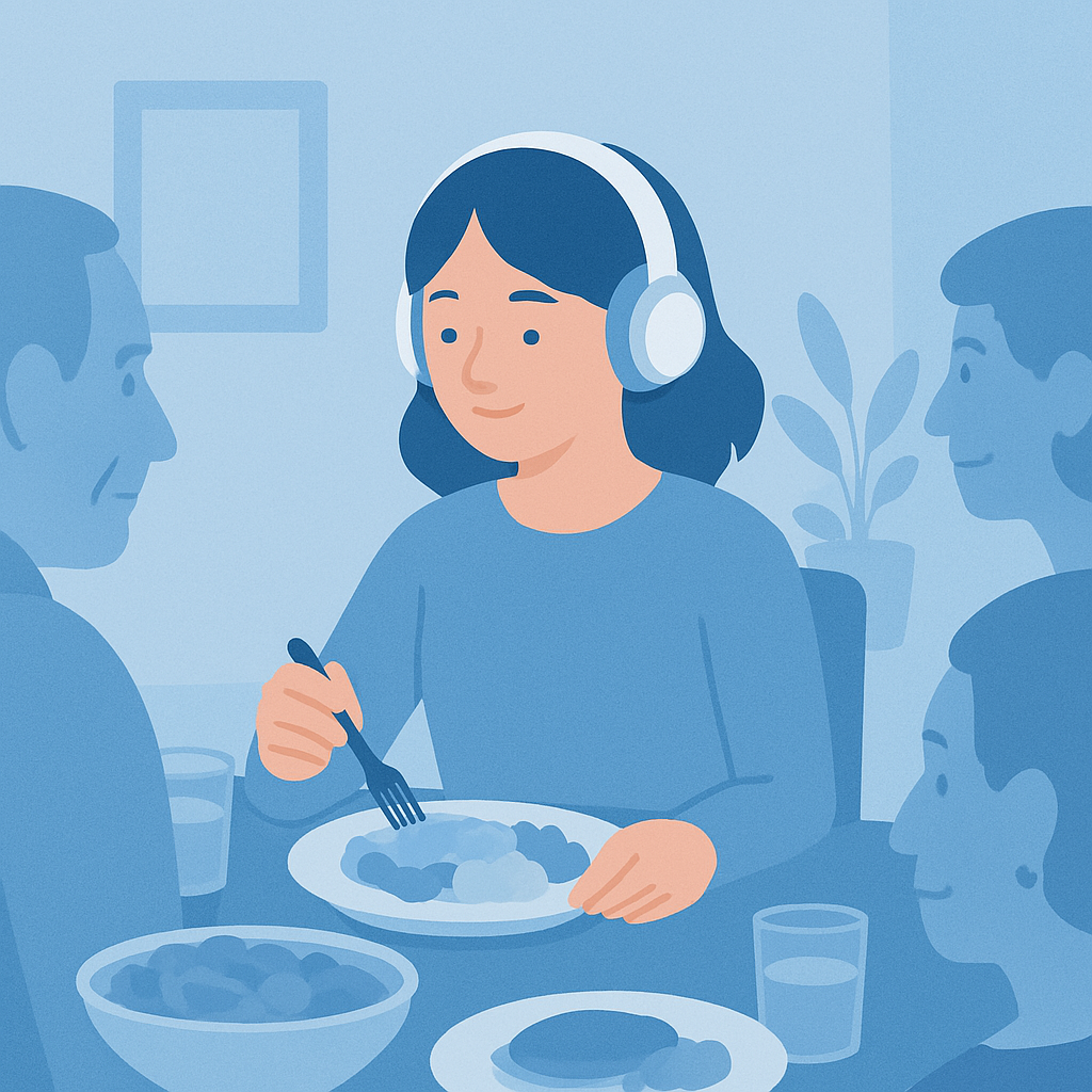 Person at family dinner